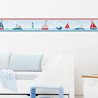 Bordüre fürs Kinderzimmer im maritimen Design, Sailing Red