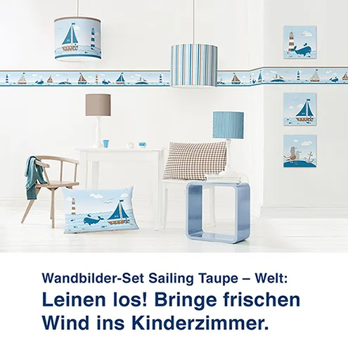 Wandbilder-Set Sailing Taupe – Welt:  Leinen los! Bringe frischen  Wind ins Kinderzimmer.