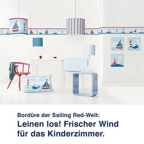 Bordüre der Sailing Red-Welt:  Leinen los! Frischer Wind für das Kinderzimmer.