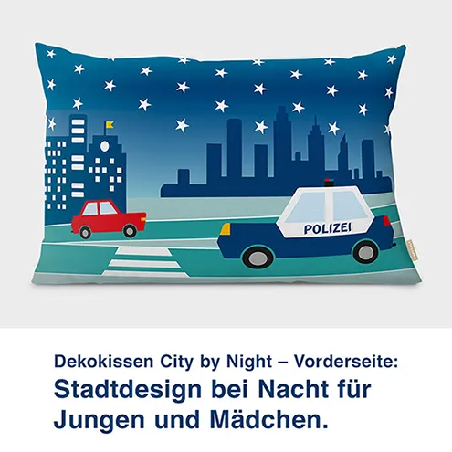 Dekokissen City by Night – Vorderseite:  Stadtdesign bei Nacht für  Jungen und Mädchen.