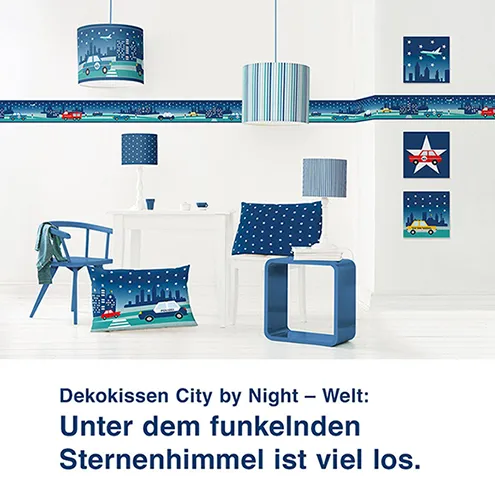 Dekokissen City by Night – Welt:  Unter dem funkelndem  Sternenhimmel ist viel los.