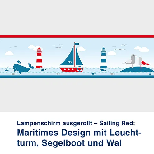 Lampenschirm ausgerollt, im maritimen Design mit Leuchtturm, Sailing Red - ø 16 cm x 13,8 cm