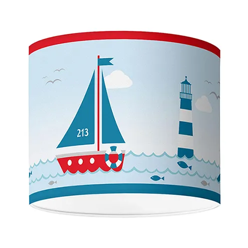 Lampenschirm im maritimen Design mit Leuchtturm, Sailing Red 