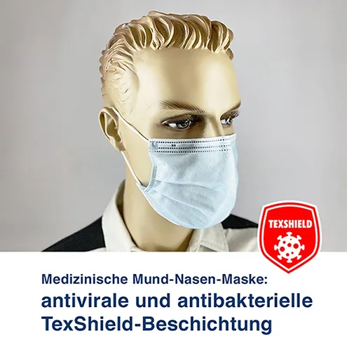Medizinische Mund-Nasen-Maske:  antivirale und antibakterielle  TexShield-Beschichtung