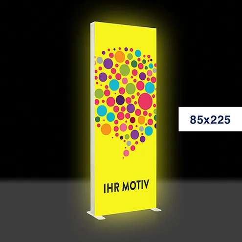 Mobile Light Box im Format 85 × 225 cm mit Textildruck
