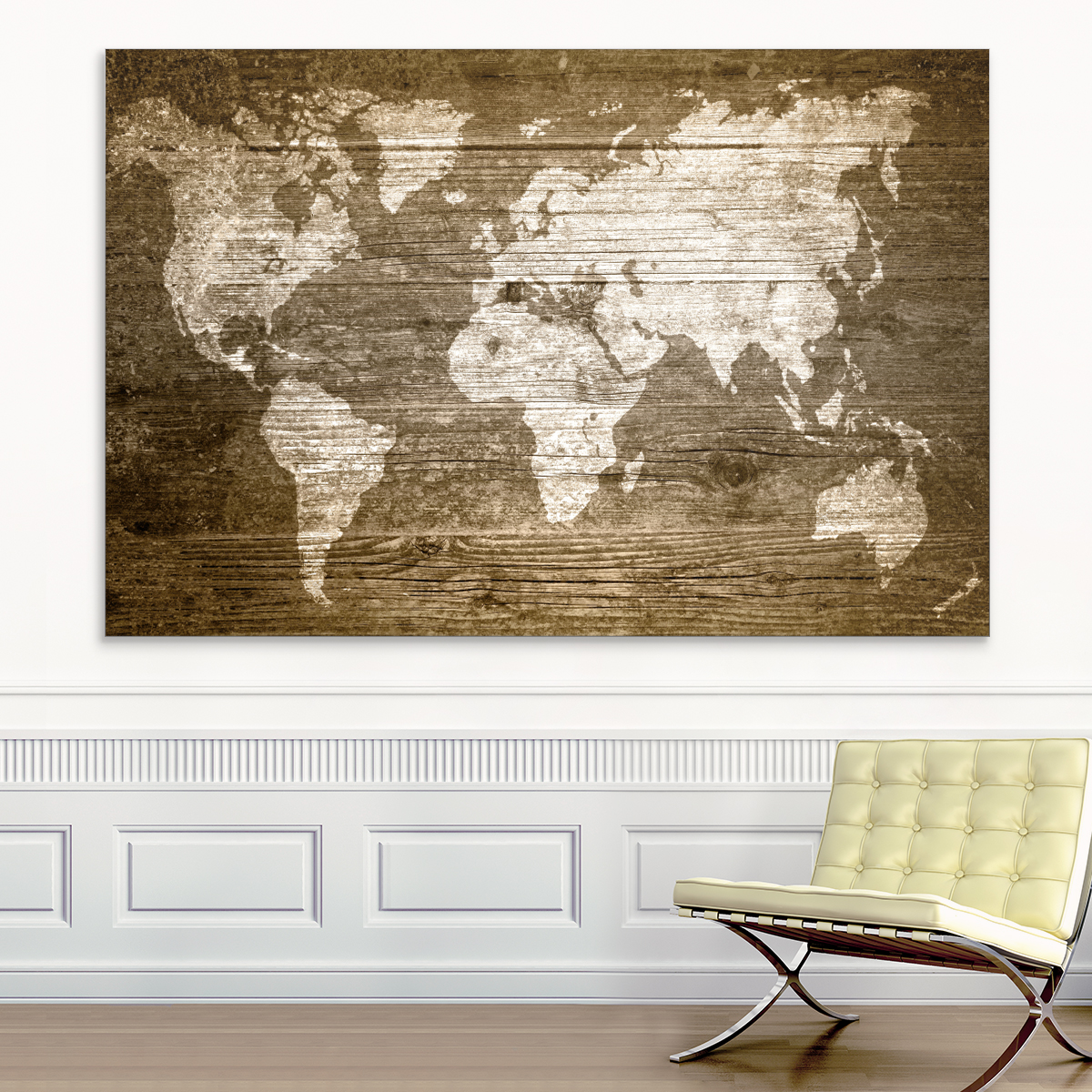 Textilbild The World on Wood
