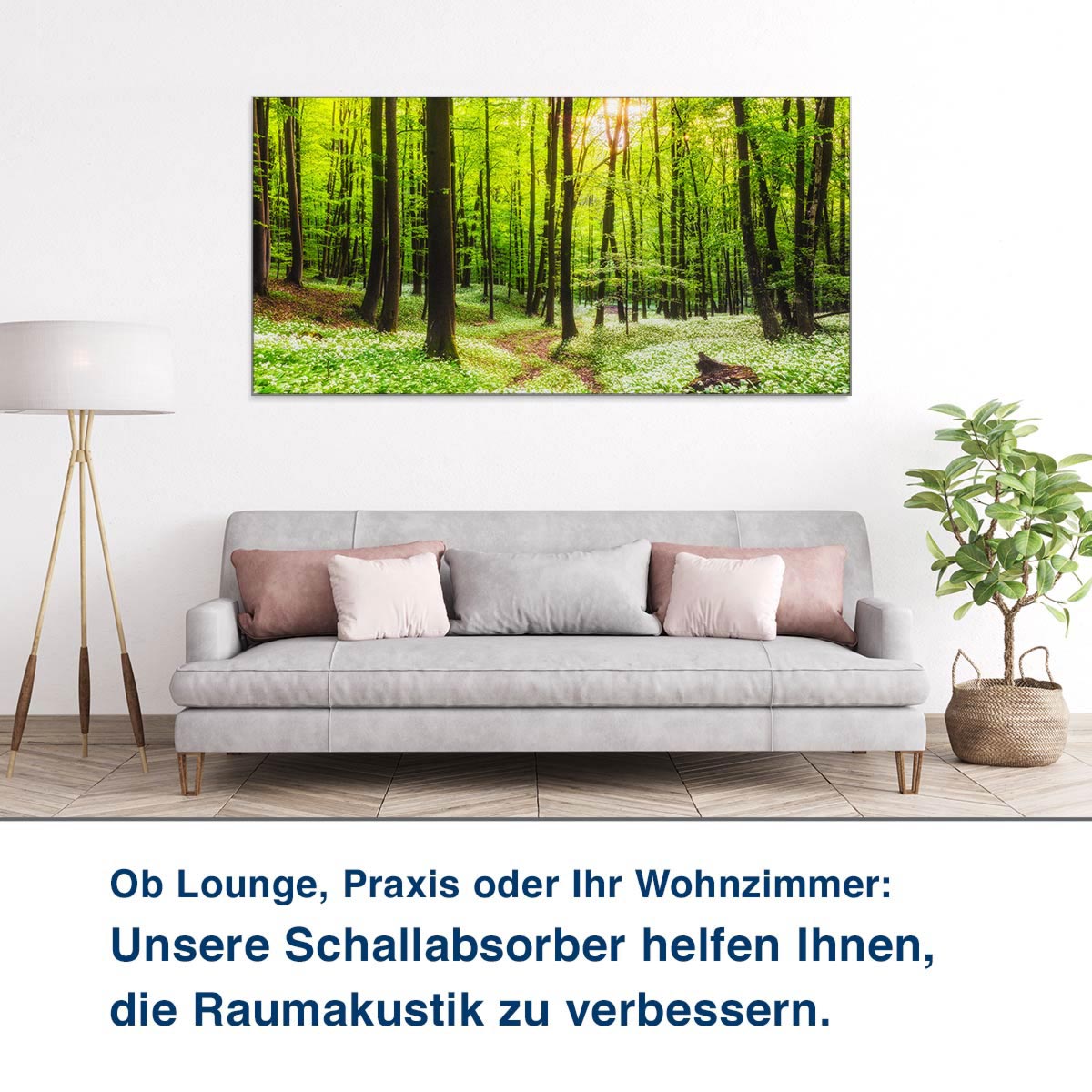 Ob Lounge, Praxis oder Ihr Wohnzimmer:  Unsere Schallabsorber helfen Ihnen,  die Raumakustik zu verbessern.