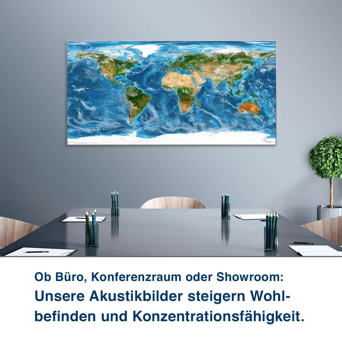 Ob Büro, Konferenzraum oder Showroom:  Unsere Akustikbilder steigern Wohl- befinden und Konzentrationsfähigkeit.
