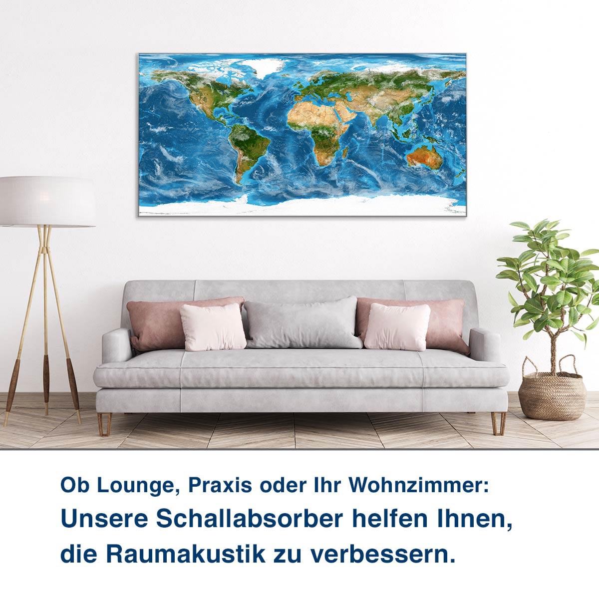 Ob Lounge, Praxis oder Ihr Wohnzimmer:  Unsere Schallabsorber helfen Ihnen,  die Raumakustik zu verbessern.