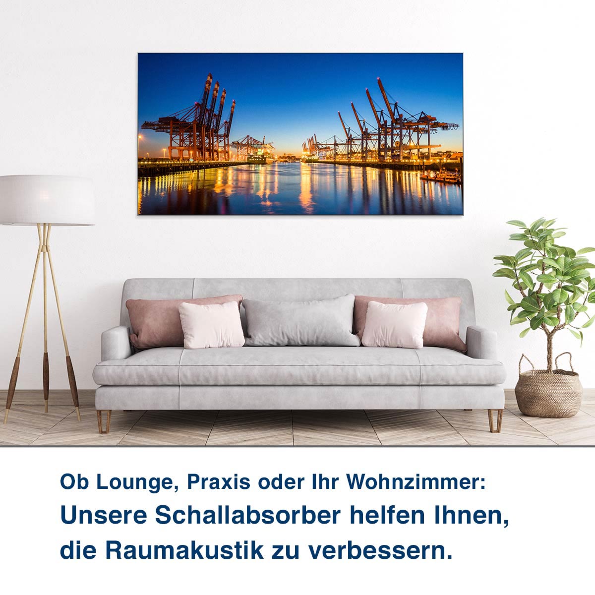 Ob Lounge, Praxis oder Ihr Wohnzimmer:  Unsere Schallabsorber helfen Ihnen,  die Raumakustik zu verbessern.