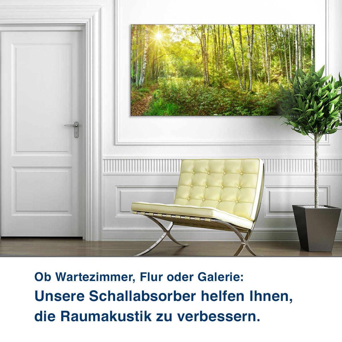 Ob Wartezimmer, Flur oder Galerie:  Unsere Schallabsorber helfen Ihnen,  die Raumakustik zu verbessern.