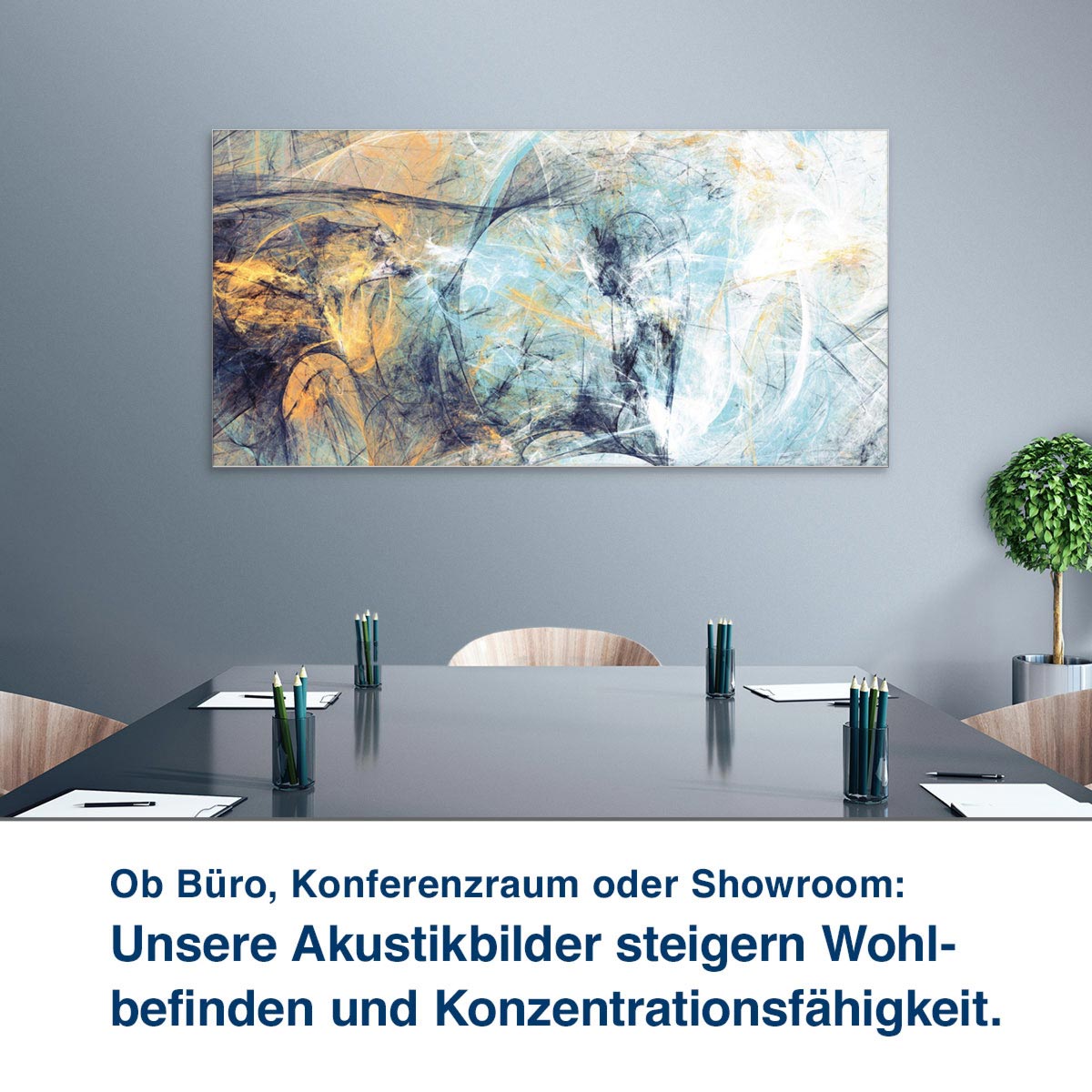 Ob Lounge, Praxis oder Ihr Wohnzimmer:  Unsere Schallabsorber helfen Ihnen,  die Raumakustik zu verbessern.