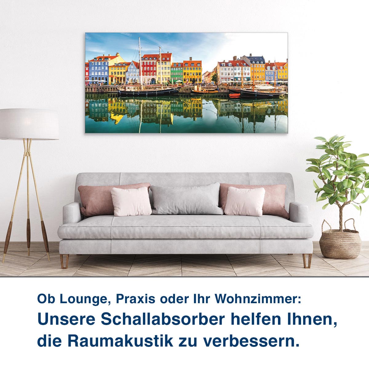 Ob Lounge, Praxis oder Ihr Wohnzimmer:  Unsere Schallabsorber helfen Ihnen,  die Raumakustik zu verbessern.
