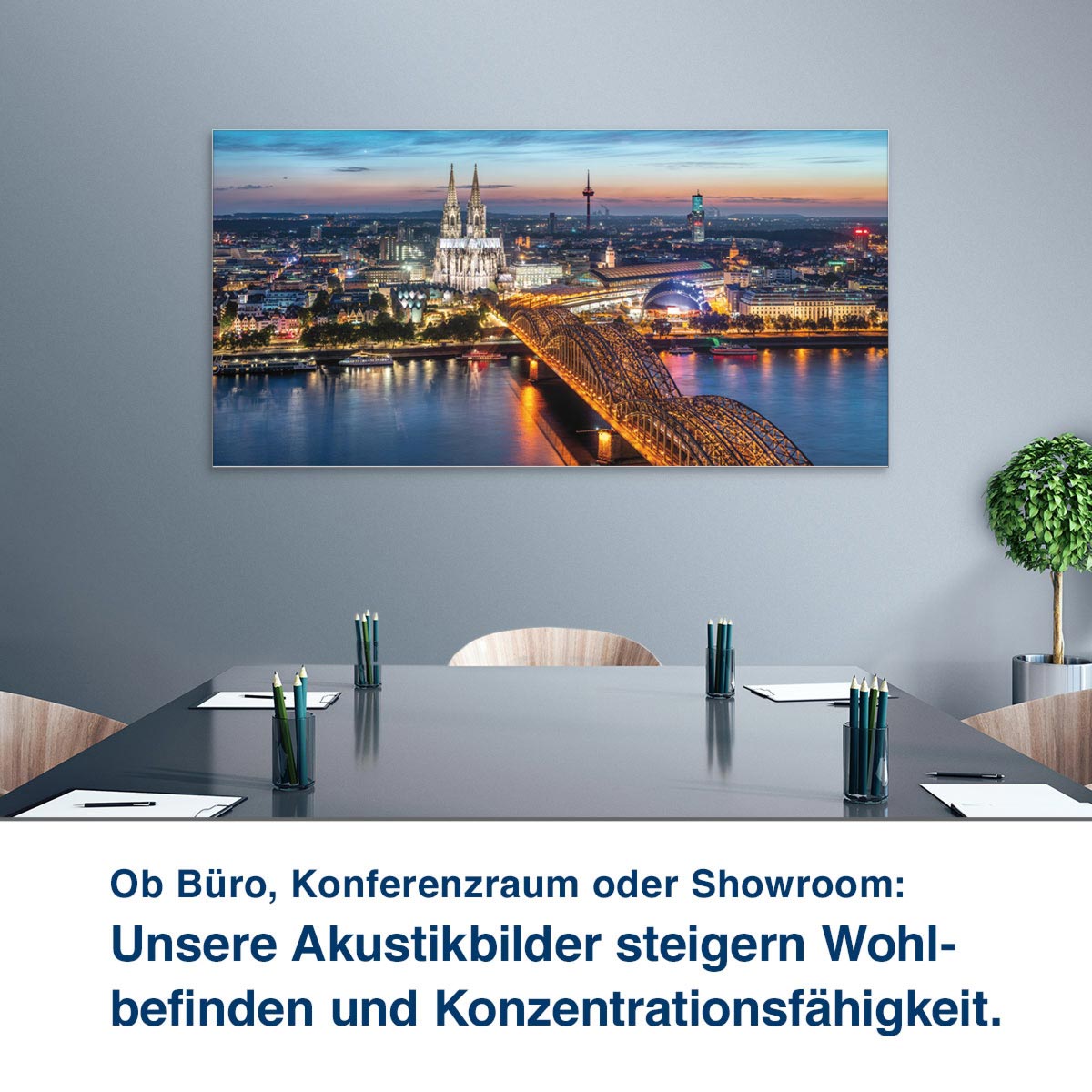 Ob Büro, Konferenzraum oder Showroom:  Unsere Akustikbilder steigern Wohl- befinden und Konzentrationsfähigkeit.