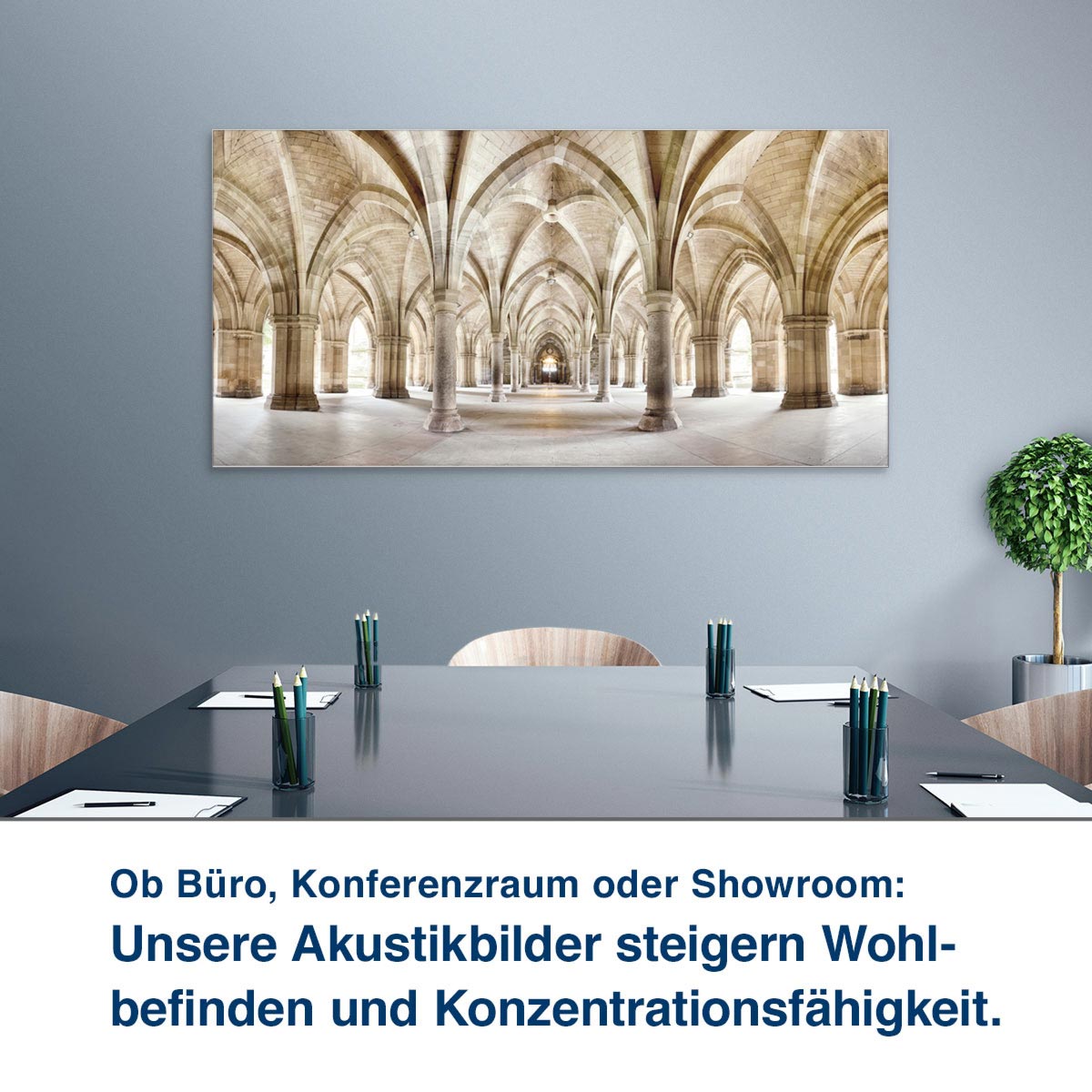 Ob Büro, Konferenzraum oder Showroom:  Unsere Akustikbilder steigern Wohl- befinden und Konzentrationsfähigkeit.
