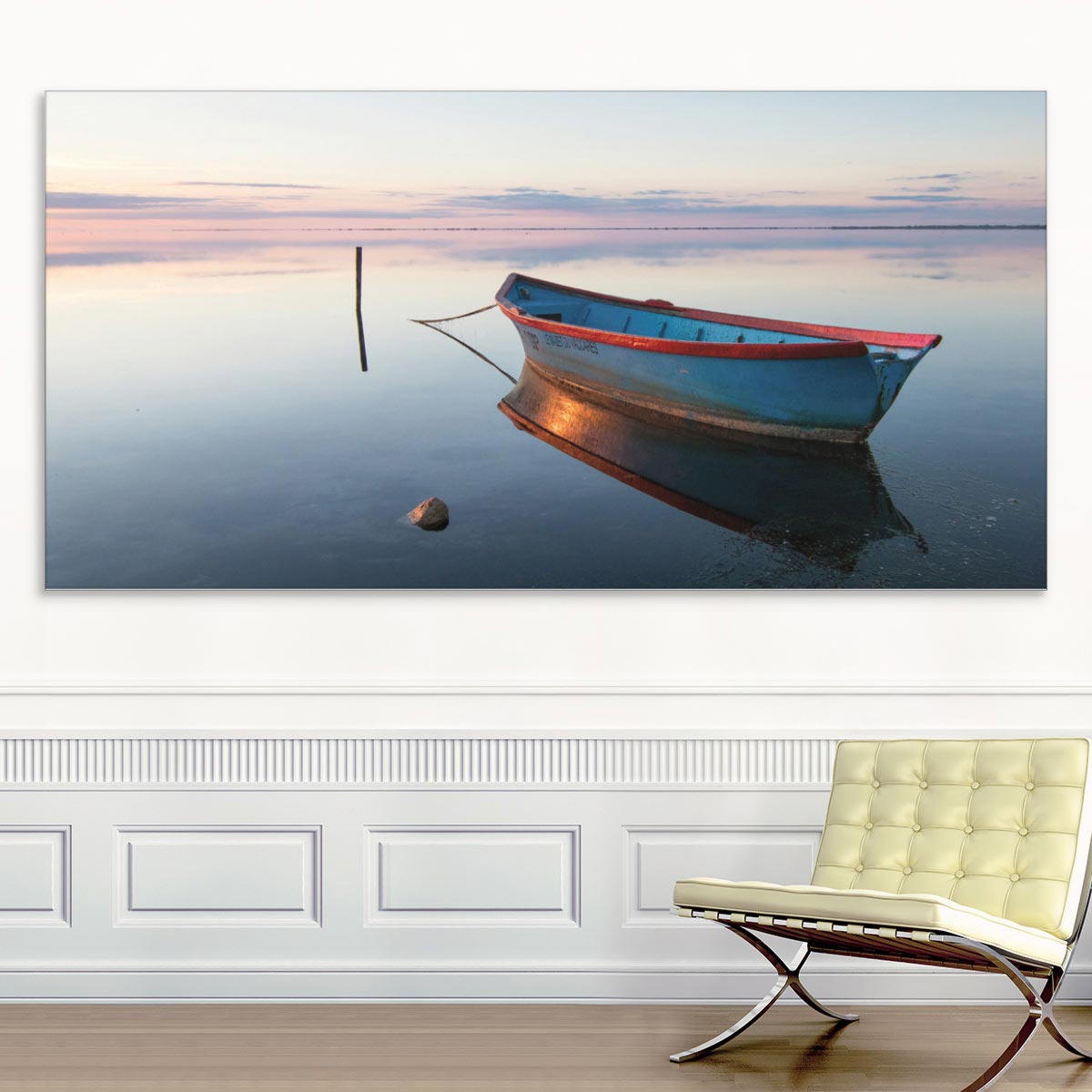 Akustikbild Abendstimmung, stiller See mit Boot