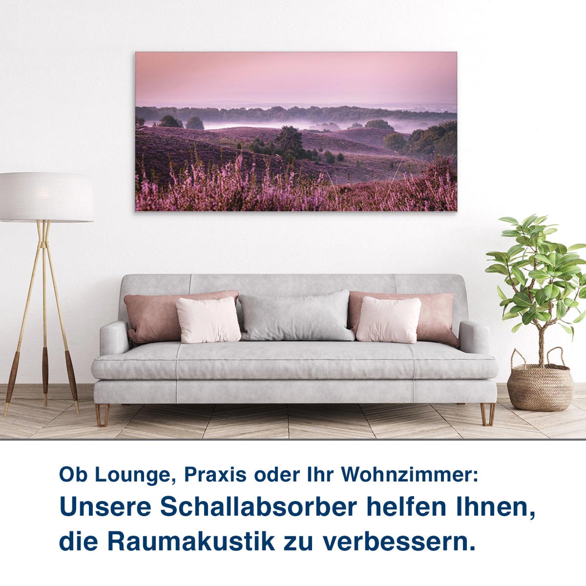 Ob Lounge, Praxis oder Ihr Wohnzimmer:  Unsere Schallabsorber helfen Ihnen,  die Raumakustik zu verbessern.