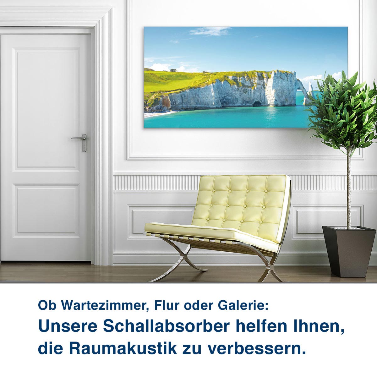 Ob Wartezimmer, Flur oder Galerie:  Unsere Schallabsorber helfen Ihnen,  die Raumakustik zu verbessern.