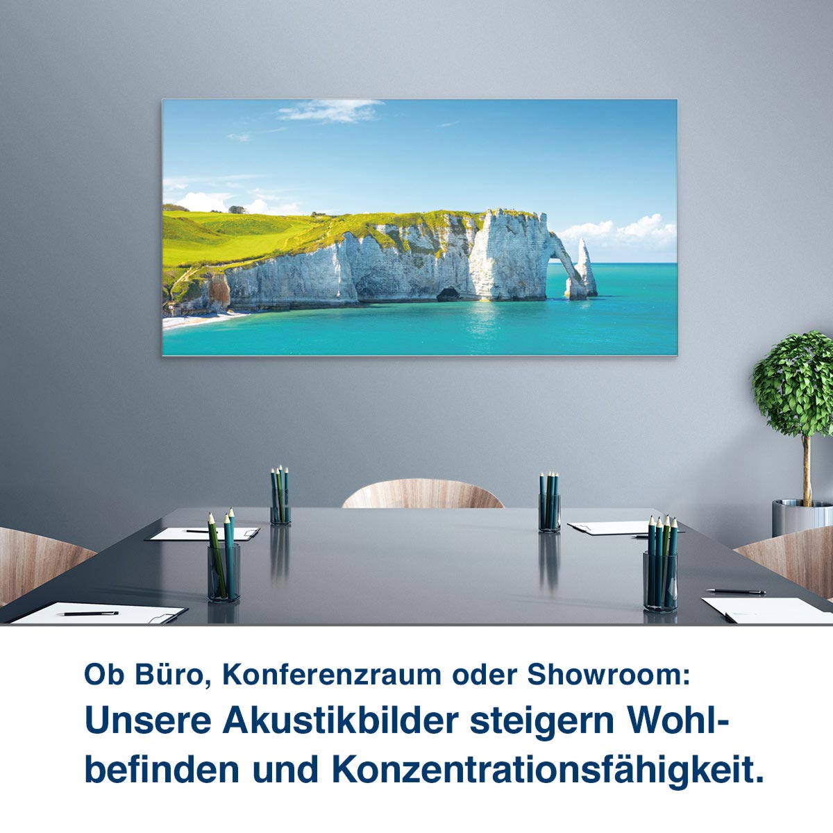 Ob Büro, Konferenzraum oder Showroom:  Unsere Akustikbilder steigern Wohl- befinden und Konzentrationsfähigkeit.