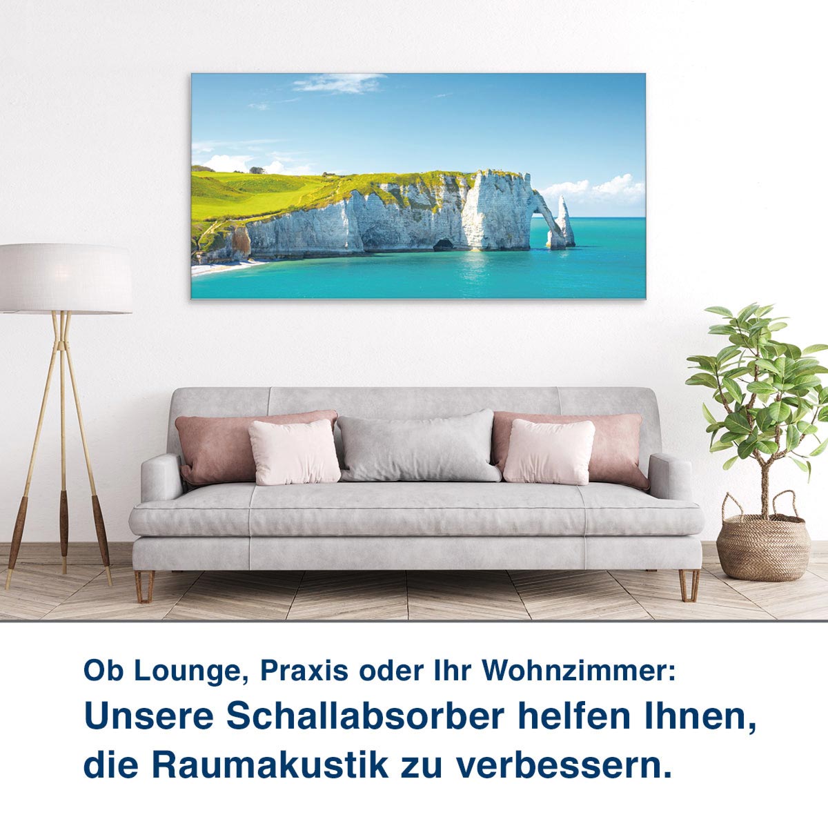 Ob Lounge, Praxis oder Ihr Wohnzimmer:  Unsere Schallabsorber helfen Ihnen,  die Raumakustik zu verbessern.