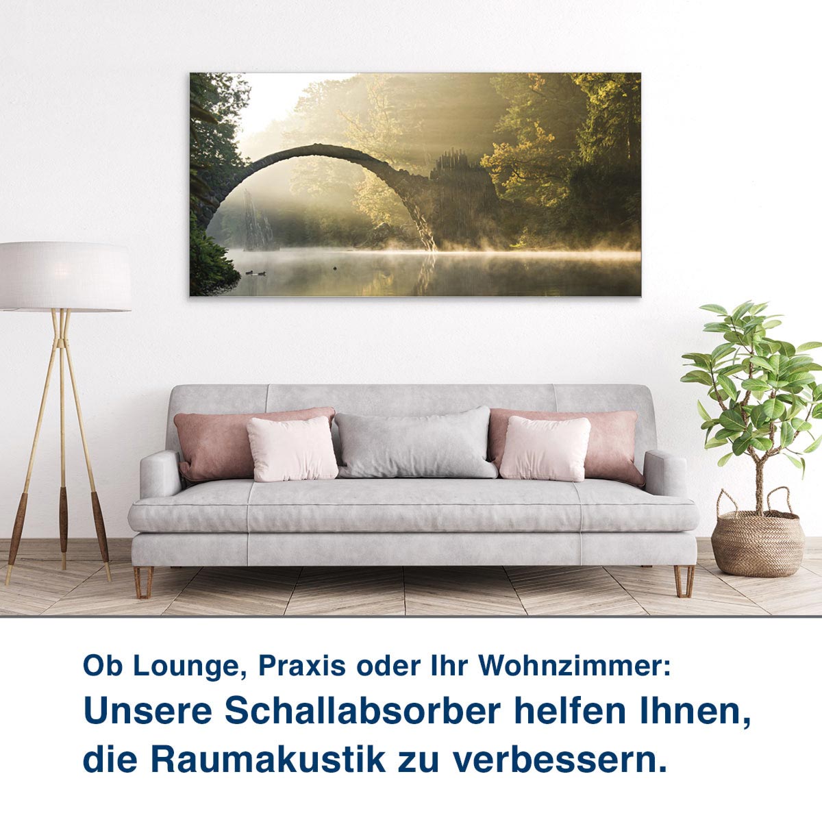 Ob Lounge, Praxis oder Ihr Wohnzimmer:  Unsere Schallabsorber helfen Ihnen,  die Raumakustik zu verbessern.