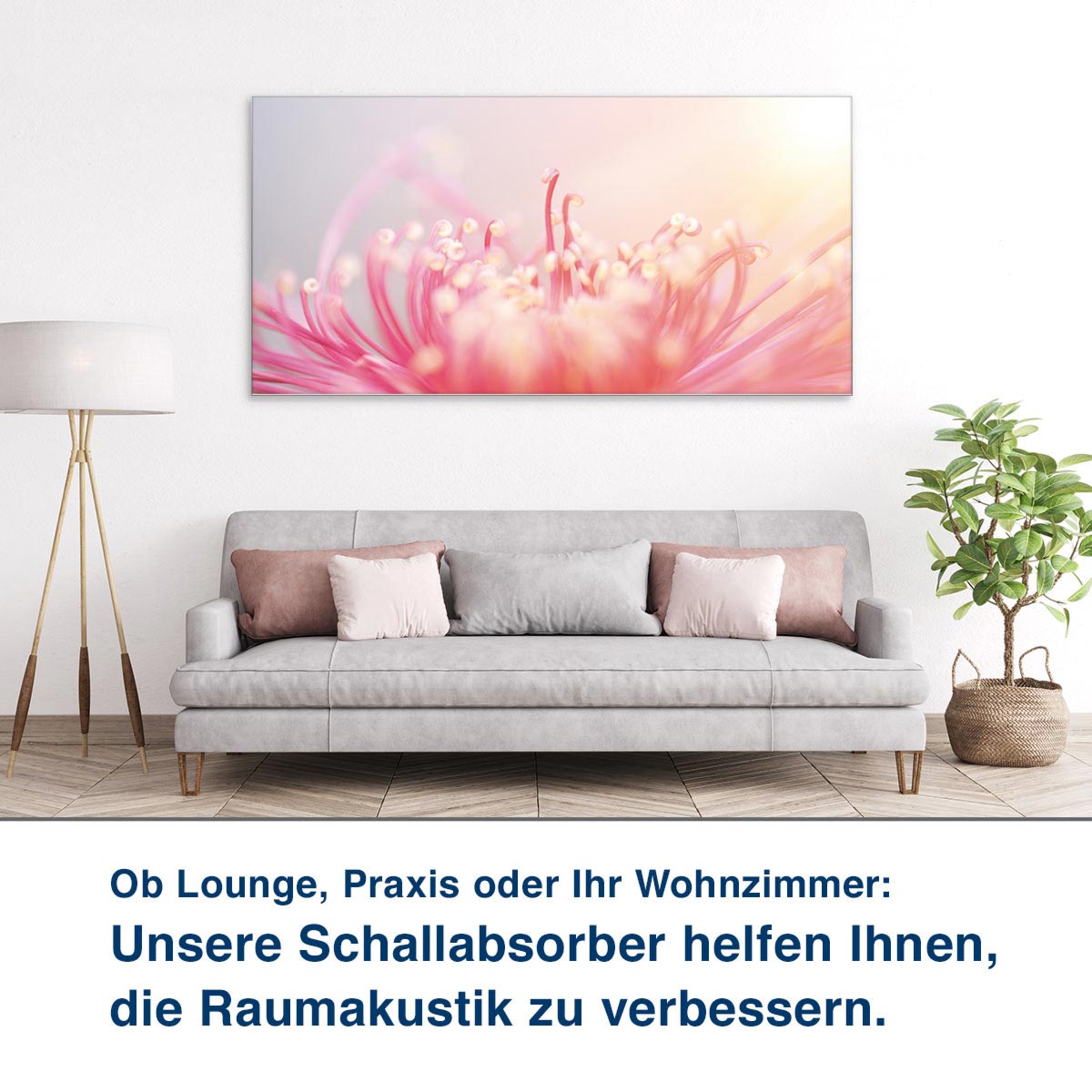 Ob Lounge, Praxis oder Ihr Wohnzimmer:  Unsere Schallabsorber helfen Ihnen,  die Raumakustik zu verbessern.