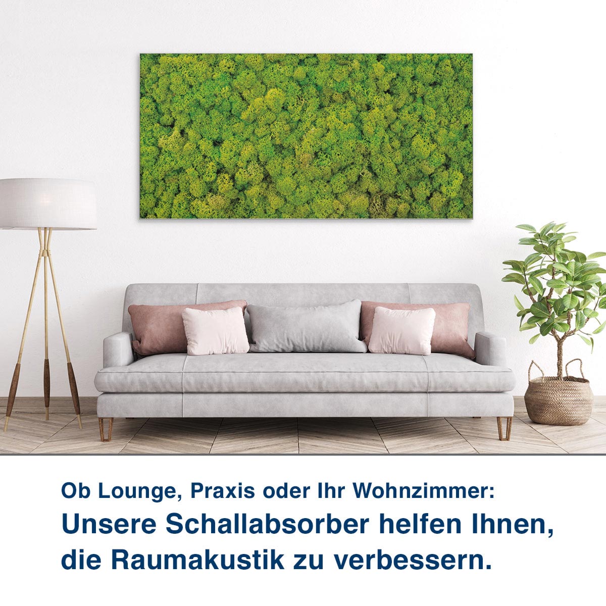 Ob Lounge, Praxis oder Ihr Wohnzimmer:  Unsere Schallabsorber helfen Ihnen,  die Raumakustik zu verbessern.