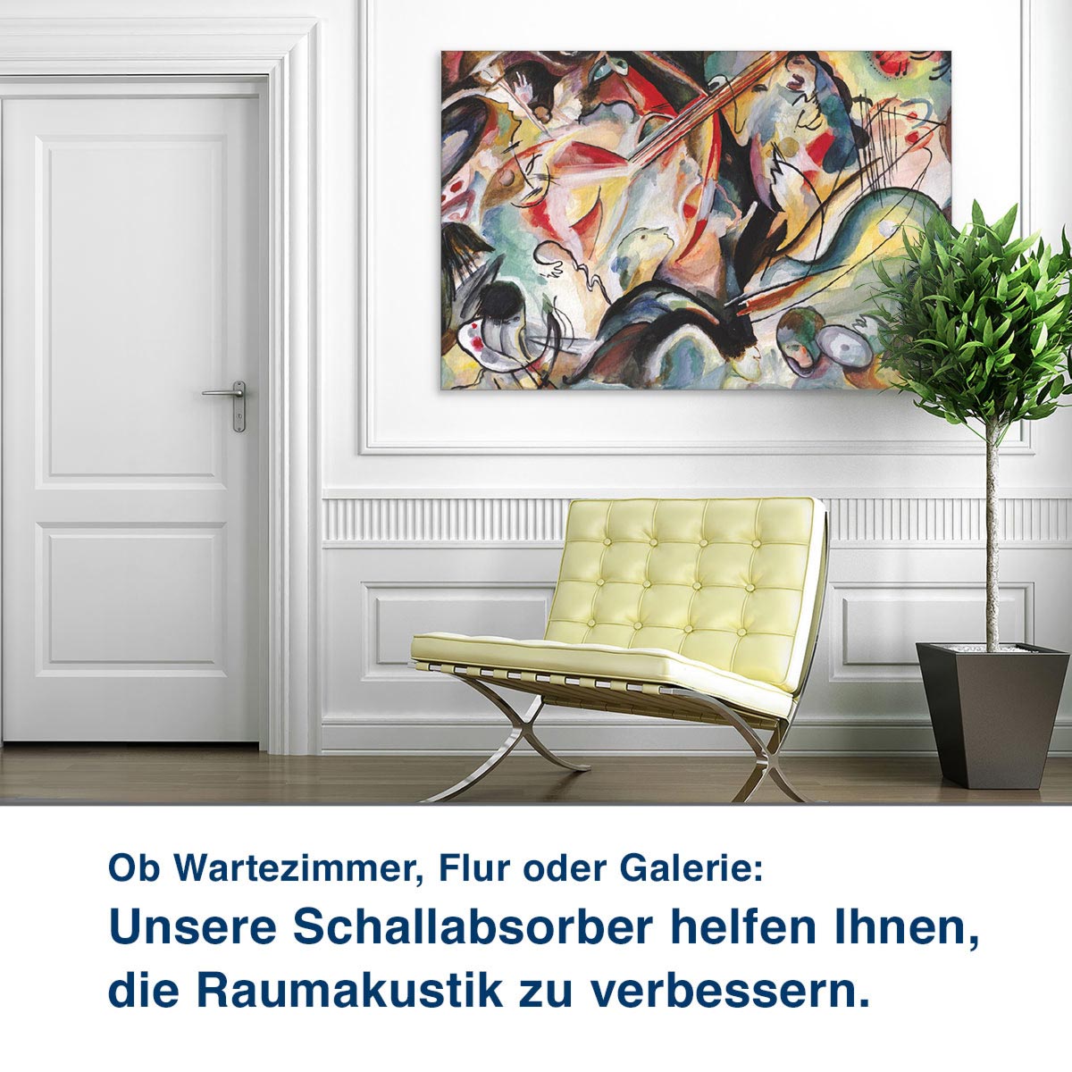 Ob Lounge, Praxis oder Ihr Wohnzimmer:  Unsere Schallabsorber helfen Ihnen,  die Raumakustik zu verbessern.