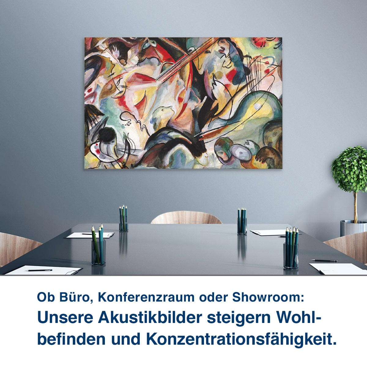 Ob Büro, Konferenzraum oder Showroom:  Unsere Akustikbilder steigern Wohl- befinden und Konzentrationsfähigkeit.