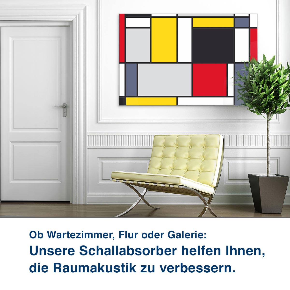 Ob Wartezimmer, Flur oder Galerie:  Unsere Schallabsorber helfen Ihnen,  die Raumakustik zu verbessern.