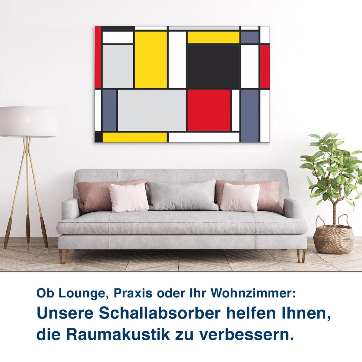 Ob Lounge, Praxis oder Ihr Wohnzimmer:  Unsere Schallabsorber helfen Ihnen,  die Raumakustik zu verbessern.