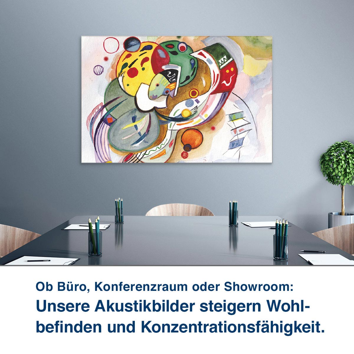 Ob Büro, Konferenzraum oder Showroom:  Unsere Akustikbilder steigern Wohl- befinden und Konzentrationsfähigkeit.
