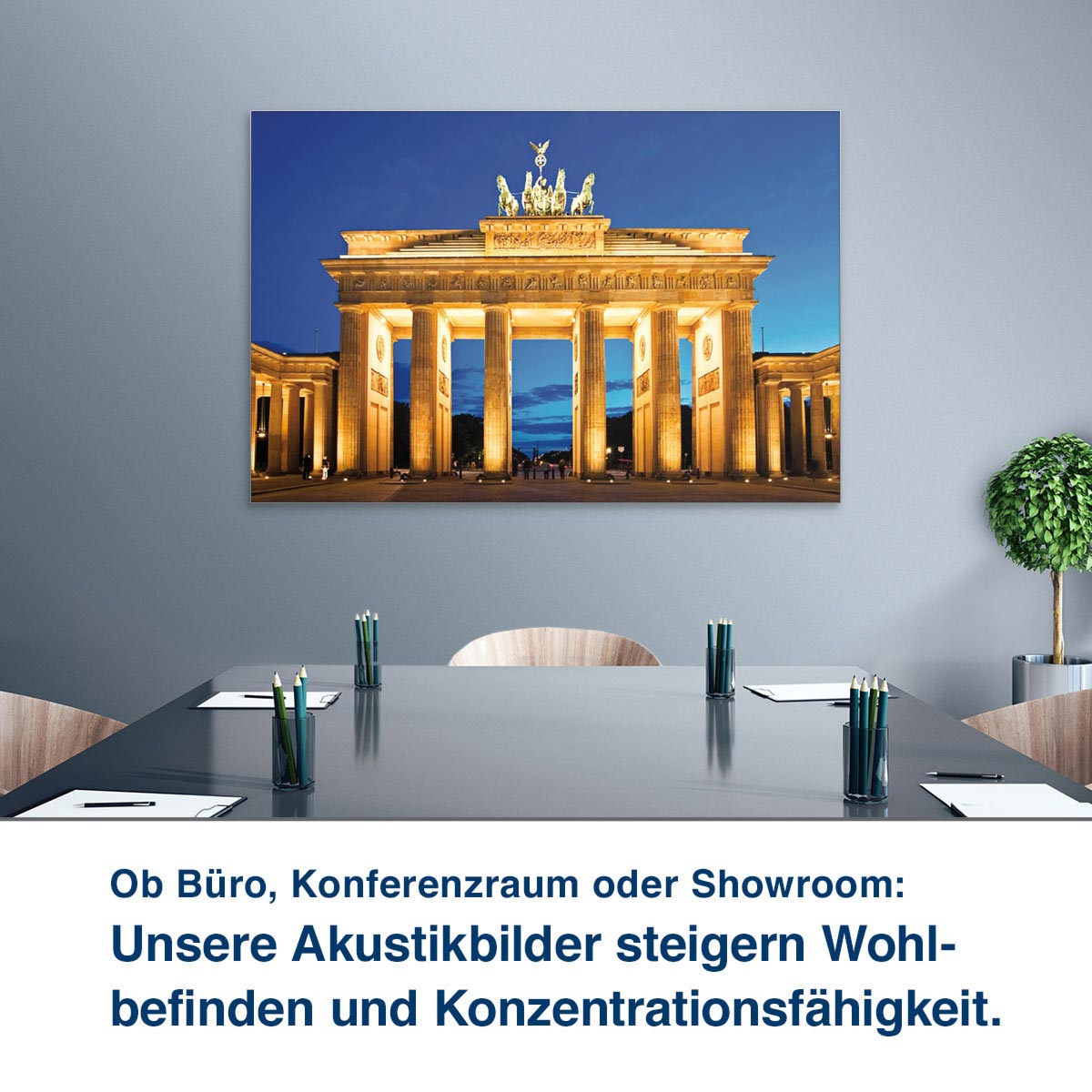 Ob Büro, Konferenzraum oder Showroom:  Unsere Akustikbilder steigern Wohl- befinden und Konzentrationsfähigkeit.