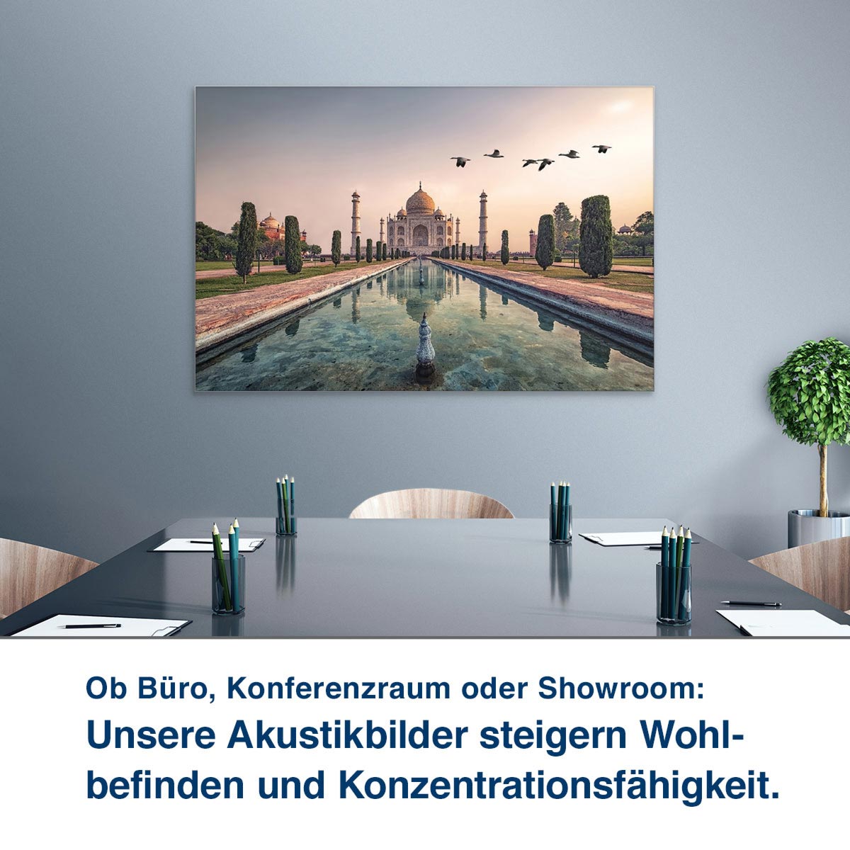 Ob Büro, Konferenzraum oder Showroom:  Unsere Akustikbilder steigern Wohl- befinden und Konzentrationsfähigkeit.