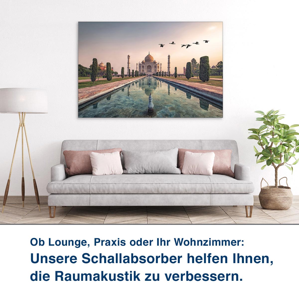 Ob Lounge, Praxis oder Ihr Wohnzimmer:  Unsere Schallabsorber helfen Ihnen,  die Raumakustik zu verbessern.