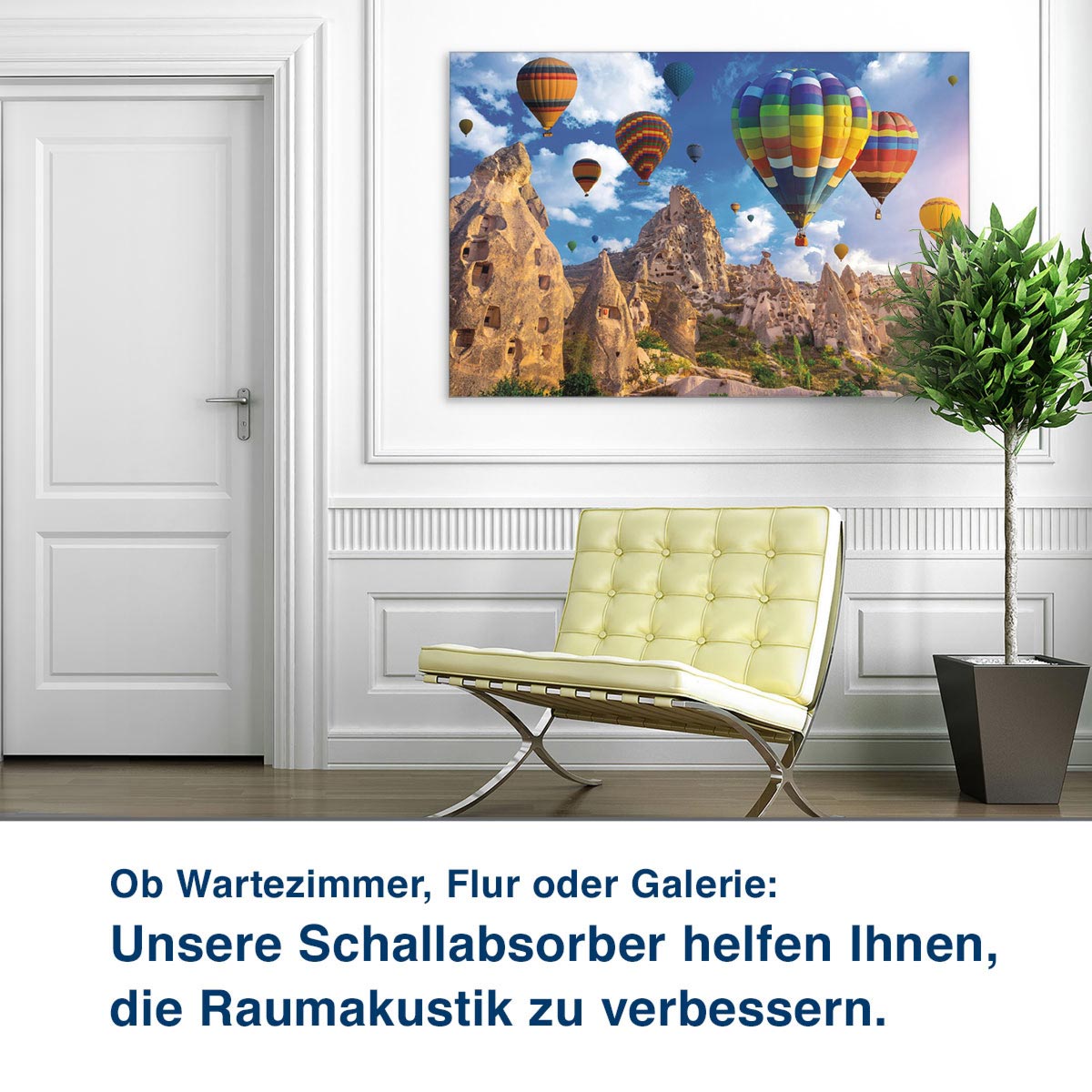 Ob Wartezimmer, Flur oder Galerie:  Unsere Schallabsorber helfen Ihnen,  die Raumakustik zu verbessern.