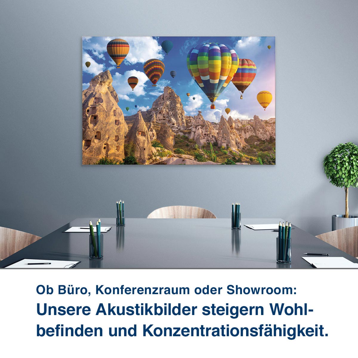 Ob Büro, Konferenzraum oder Showroom:  Unsere Akustikbilder steigern Wohl- befinden und Konzentrationsfähigkeit.