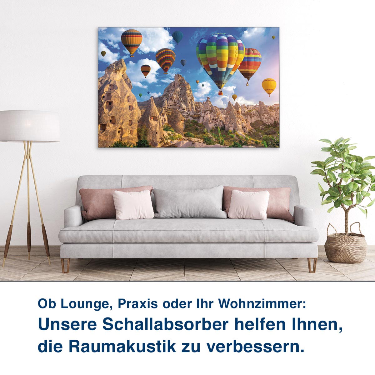 Ob Lounge, Praxis oder Ihr Wohnzimmer:  Unsere Schallabsorber helfen Ihnen,  die Raumakustik zu verbessern.