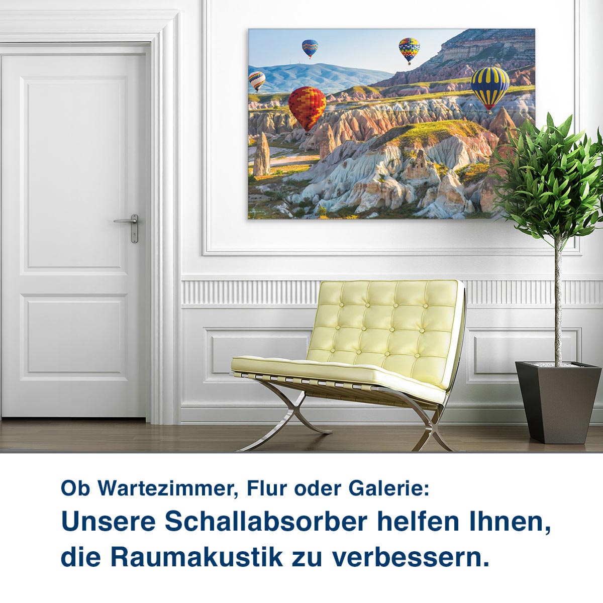 Ob Wartezimmer, Flur oder Galerie:  Unsere Schallabsorber helfen Ihnen,  die Raumakustik zu verbessern.