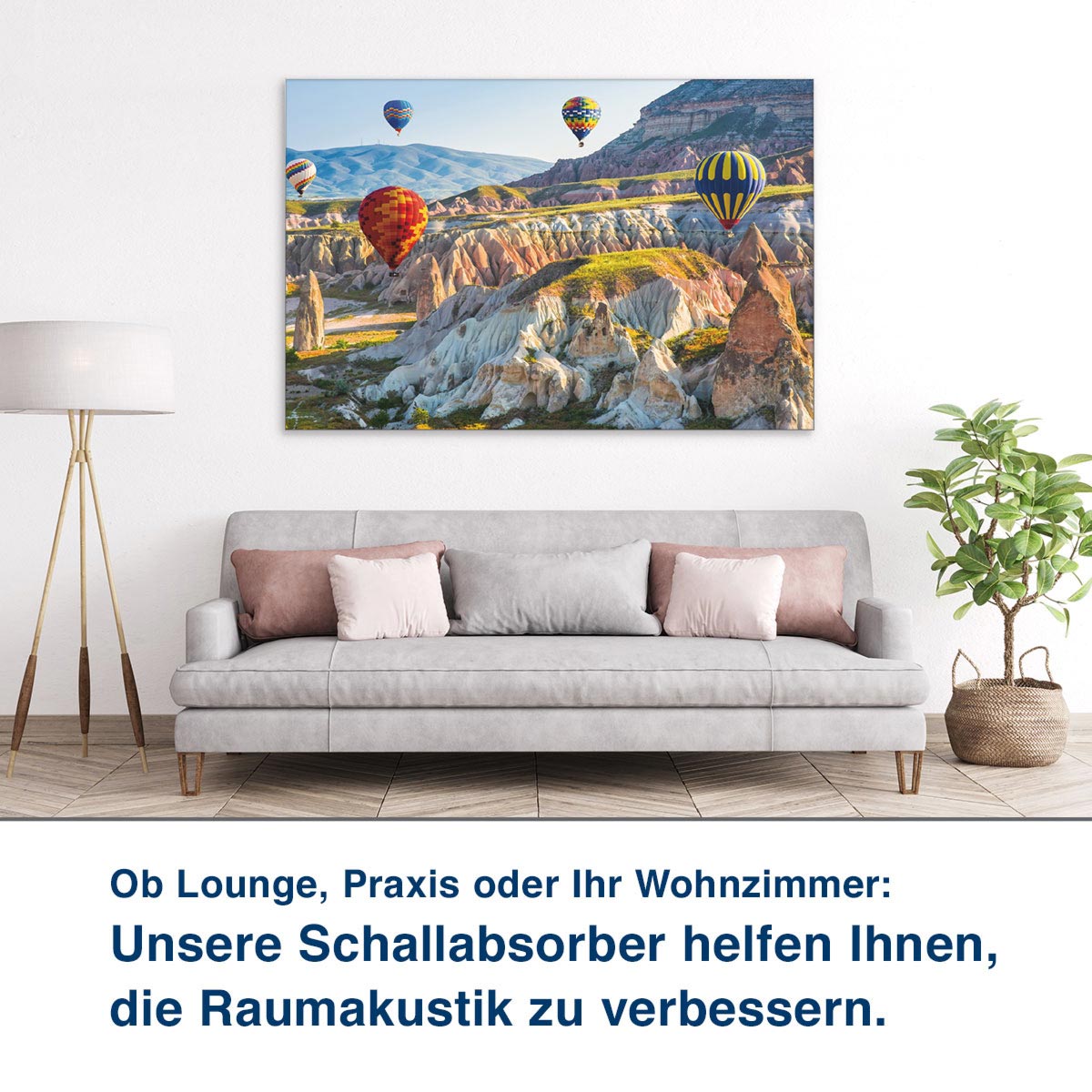 Ob Lounge, Praxis oder Ihr Wohnzimmer:  Unsere Schallabsorber helfen Ihnen,  die Raumakustik zu verbessern.