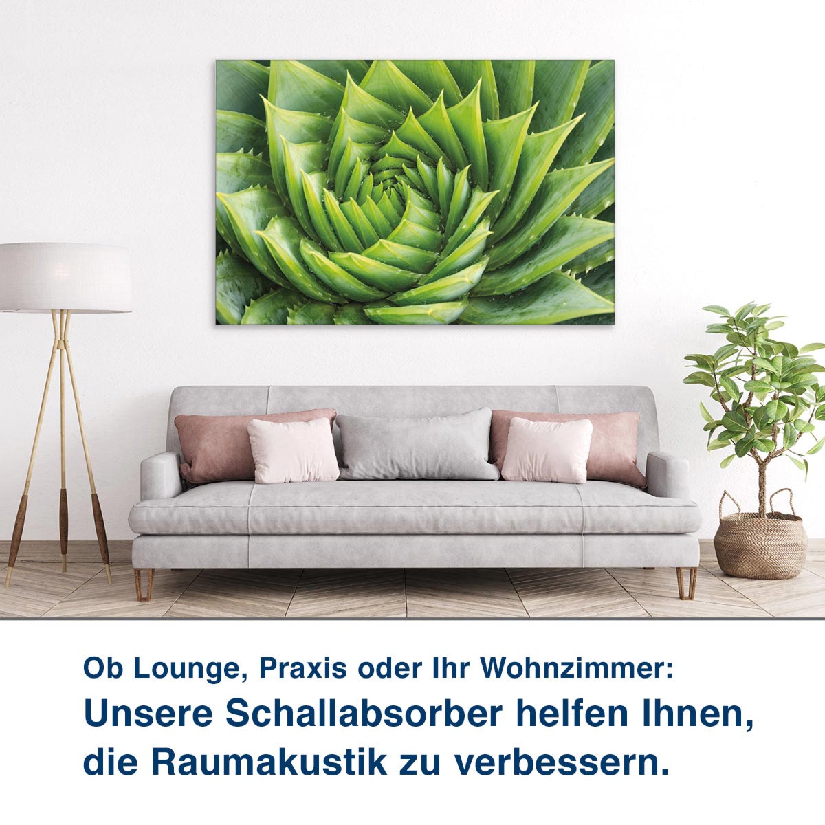 Ob Lounge, Praxis oder Ihr Wohnzimmer:  Unsere Schallabsorber helfen Ihnen,  die Raumakustik zu verbessern.