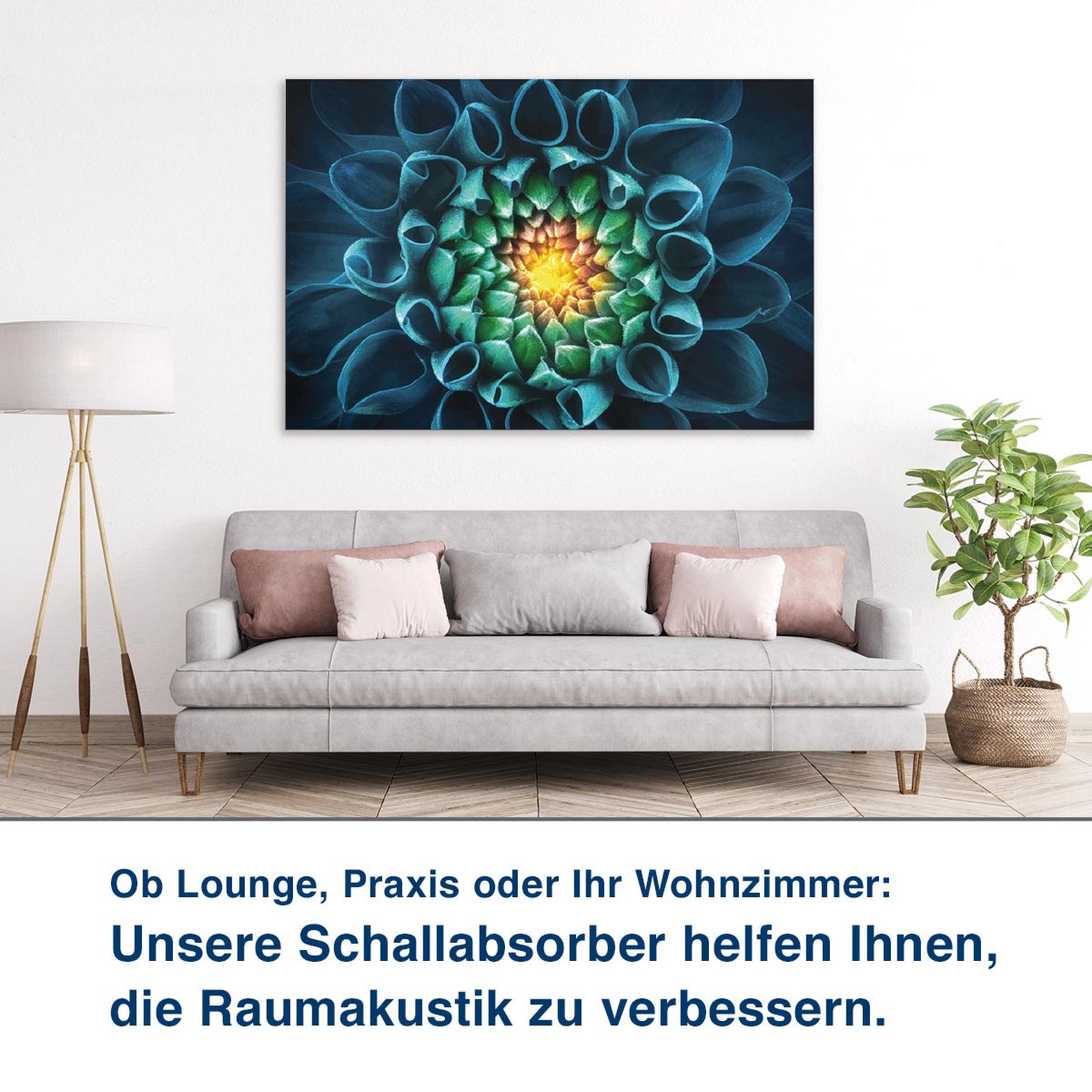 Ob Lounge, Praxis oder Ihr Wohnzimmer:  Unsere Schallabsorber helfen Ihnen,  die Raumakustik zu verbessern.