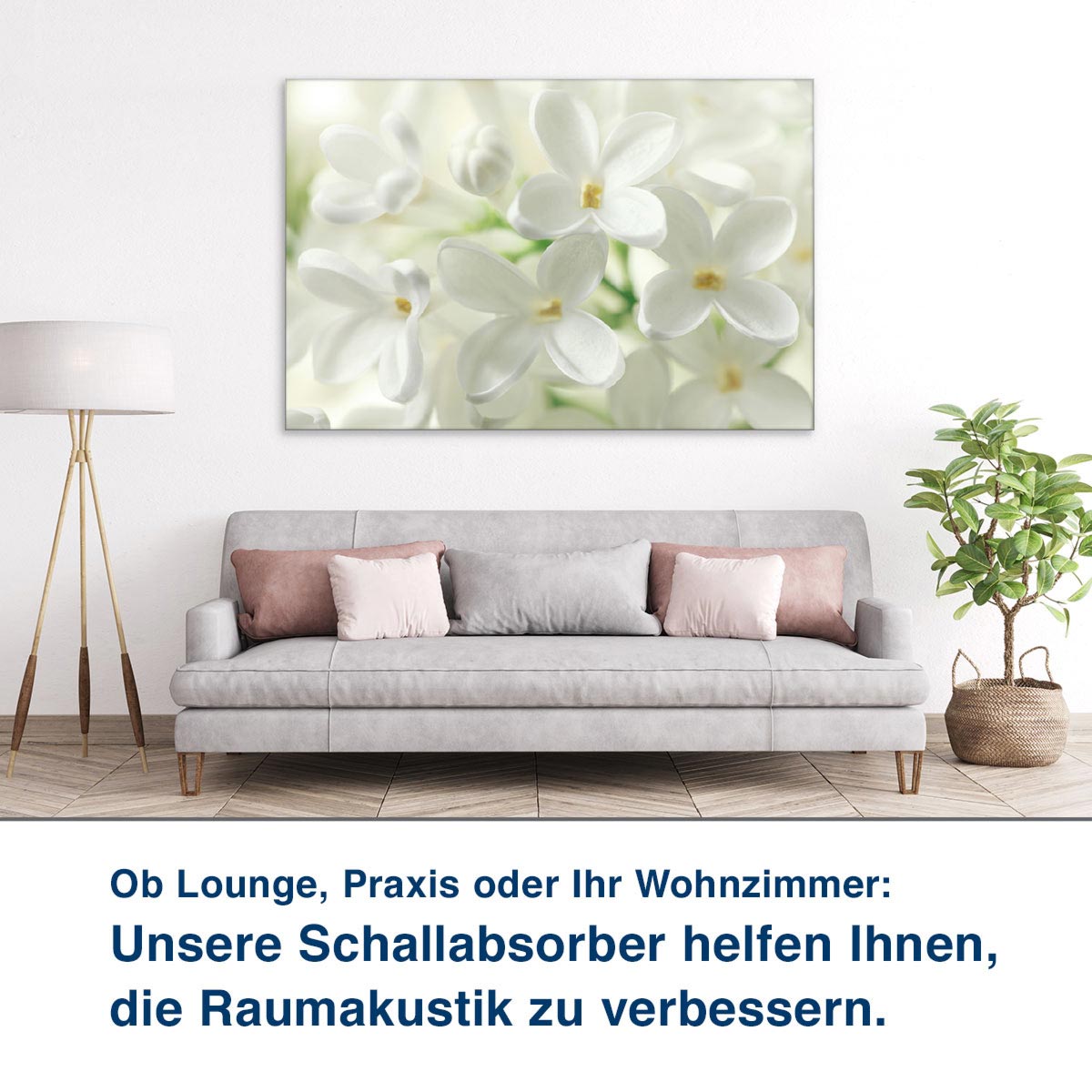 Ob Lounge, Praxis oder Ihr Wohnzimmer:  Unsere Schallabsorber helfen Ihnen,  die Raumakustik zu verbessern.