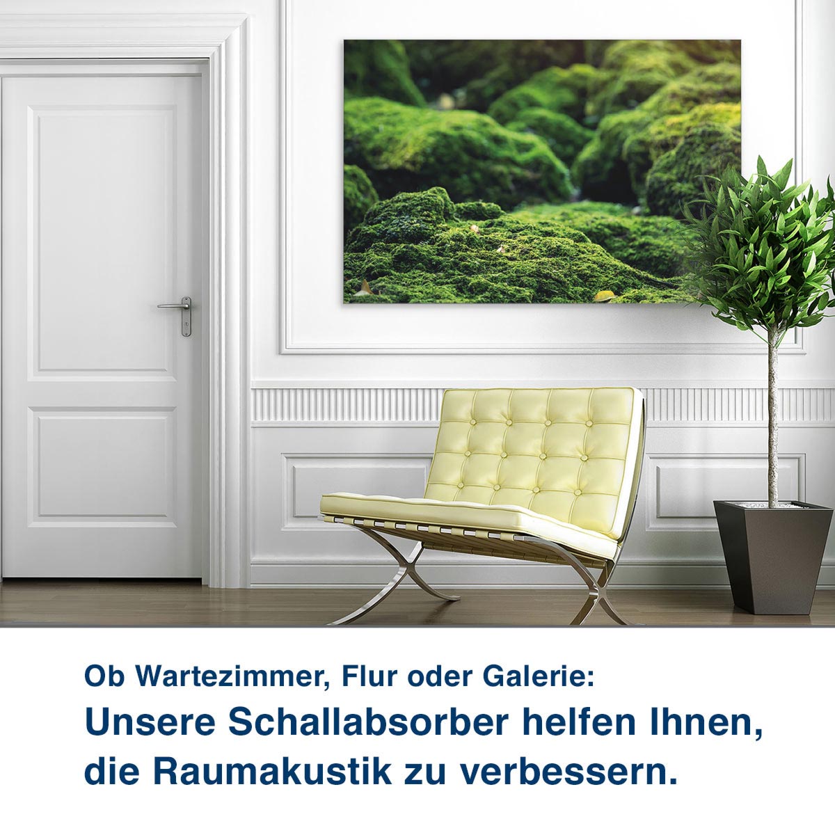 Ob Wartezimmer, Flur oder Galerie:  Unsere Schallabsorber helfen Ihnen,  die Raumakustik zu verbessern.