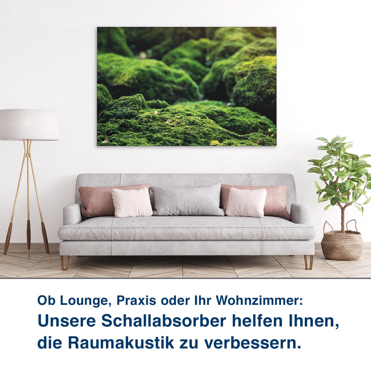 Ob Lounge, Praxis oder Ihr Wohnzimmer:  Unsere Schallabsorber helfen Ihnen,  die Raumakustik zu verbessern.