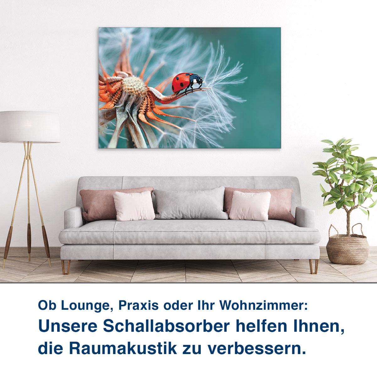 Ob Lounge, Praxis oder Ihr Wohnzimmer:  Unsere Schallabsorber helfen Ihnen,  die Raumakustik zu verbessern.