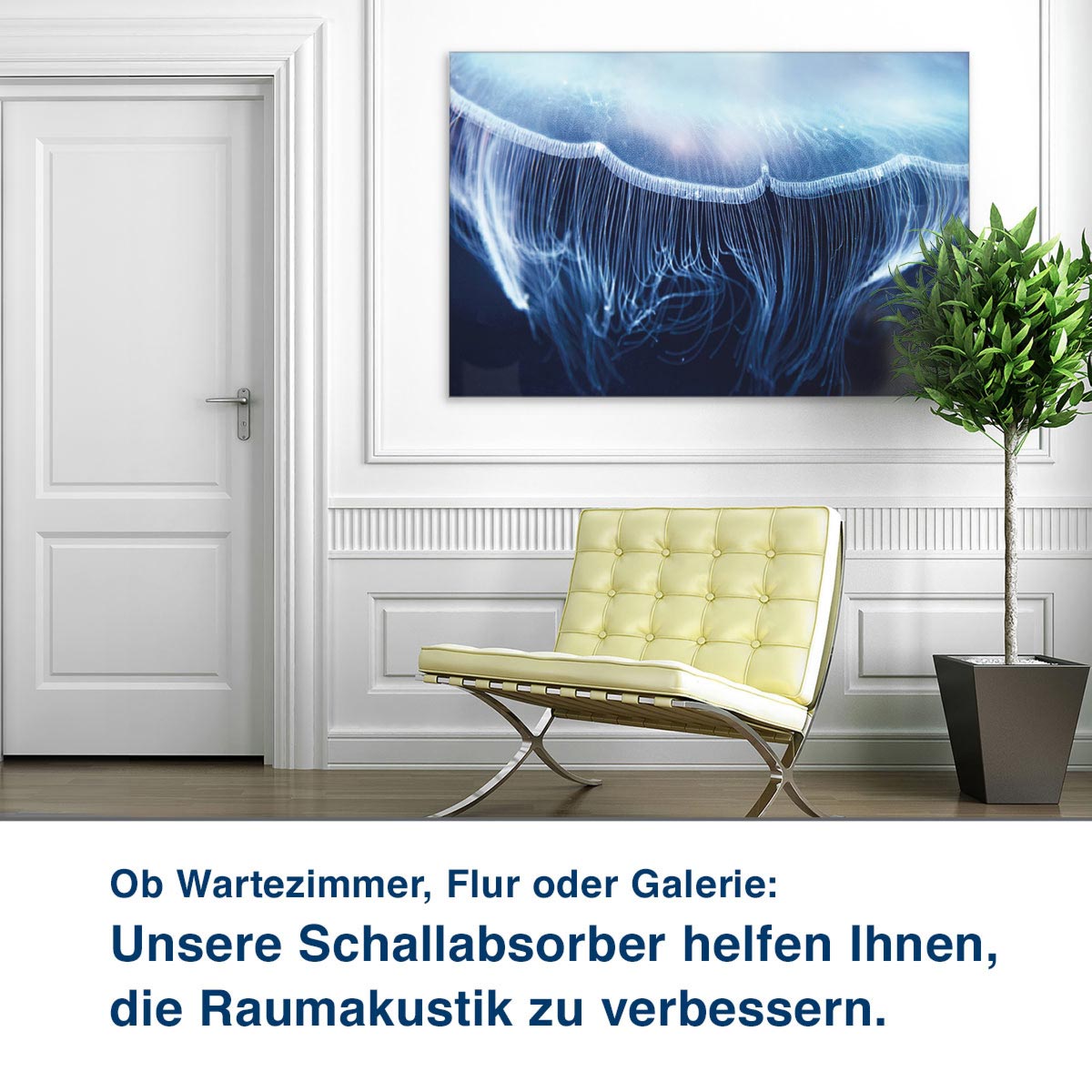 Ob Wartezimmer, Flur oder Galerie:  Unsere Schallabsorber helfen Ihnen,  die Raumakustik zu verbessern.