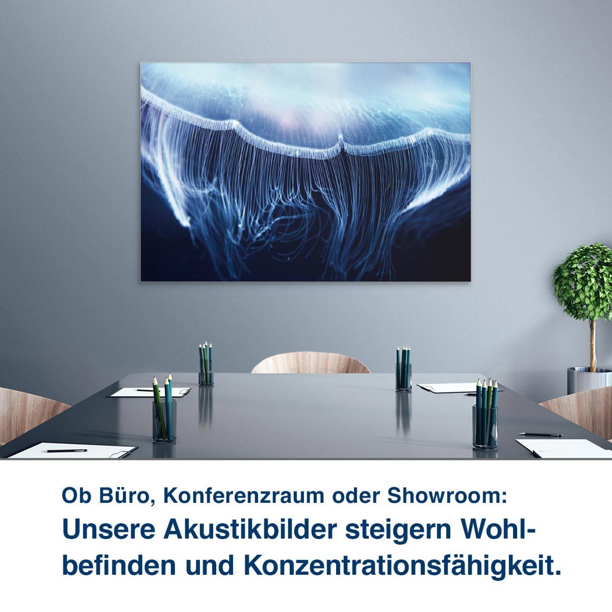 Ob Büro, Konferenzraum oder Showroom:  Unsere Akustikbilder steigern Wohl- befinden und Konzentrationsfähigkeit.
