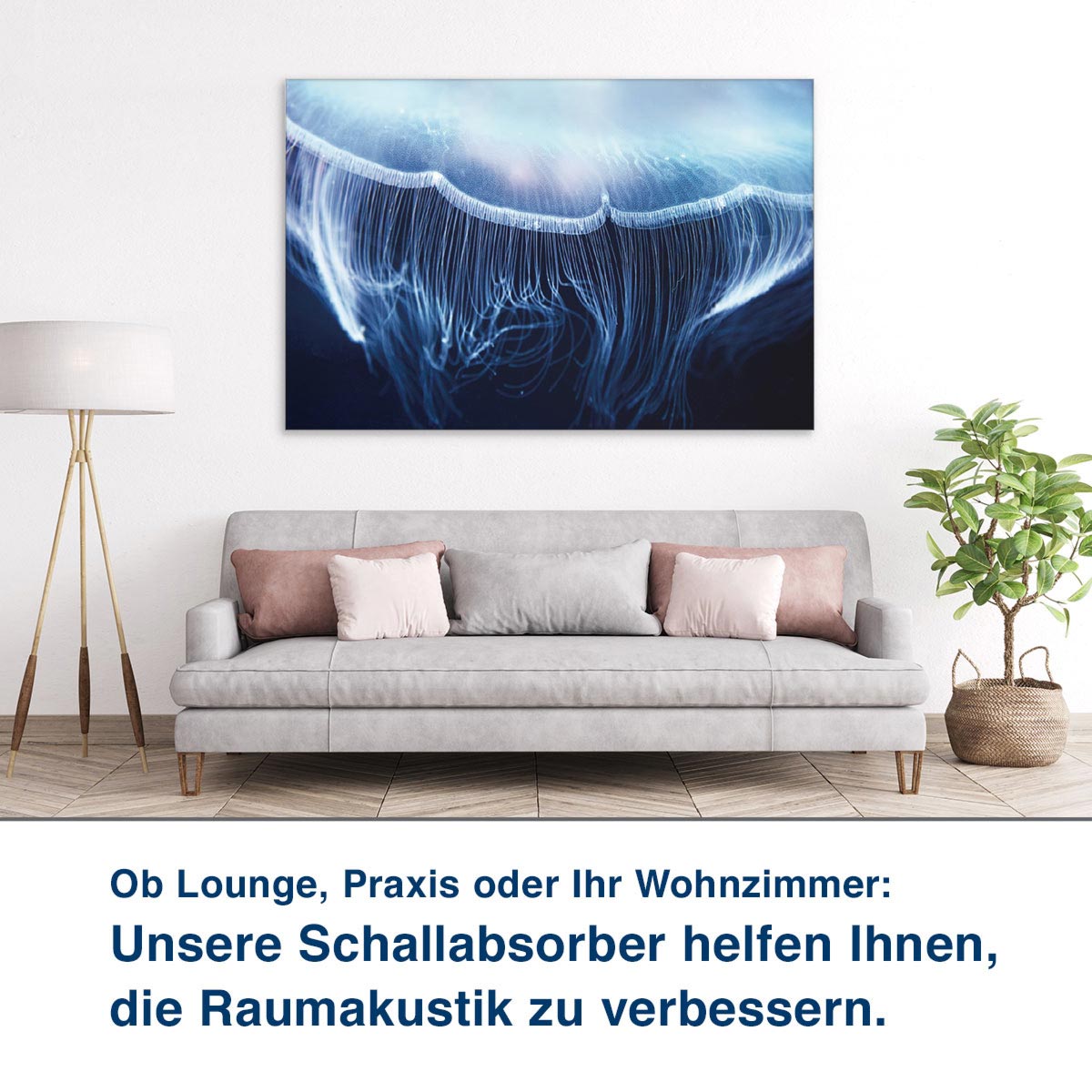 Ob Lounge, Praxis oder Ihr Wohnzimmer:  Unsere Schallabsorber helfen Ihnen,  die Raumakustik zu verbessern.
