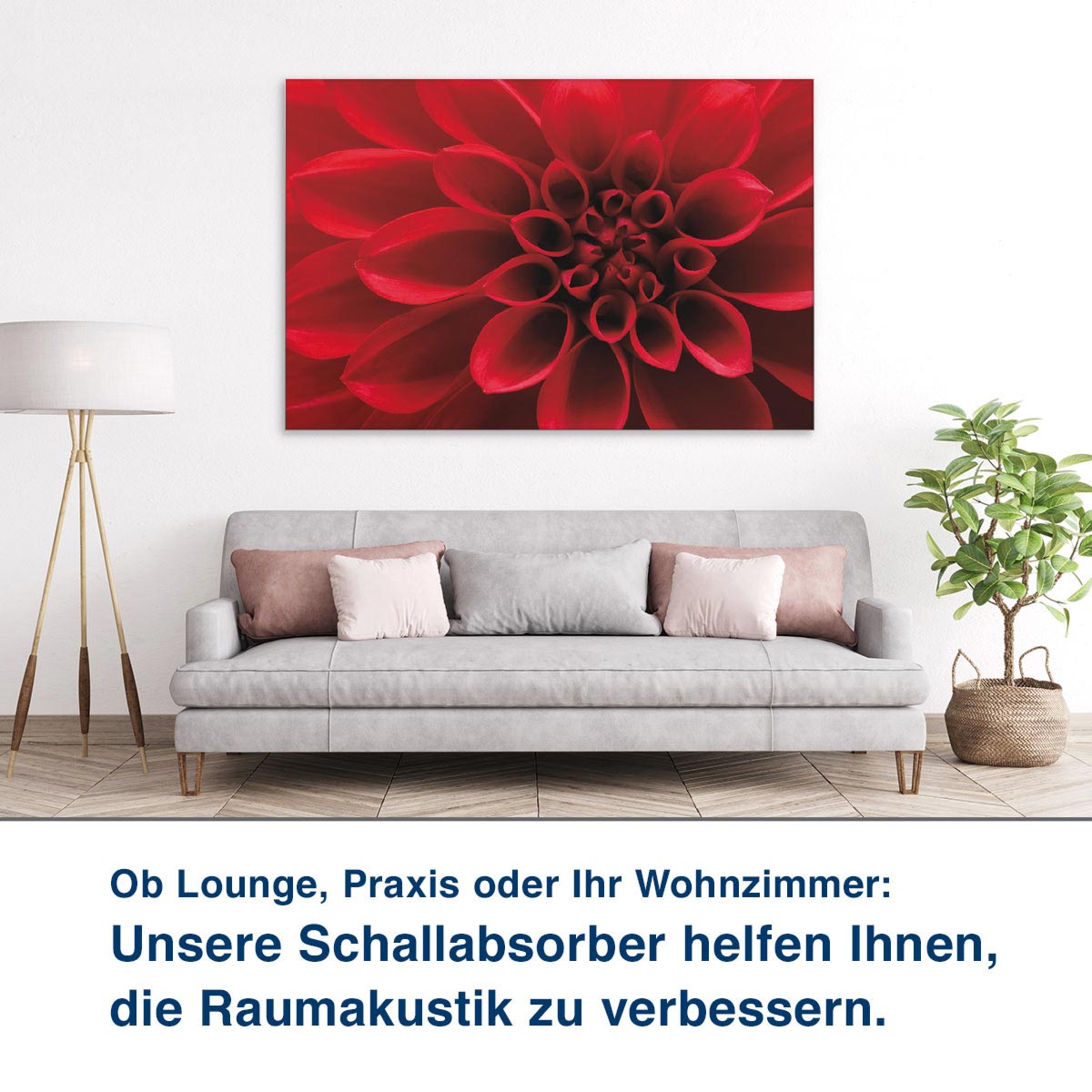 Ob Lounge, Praxis oder Ihr Wohnzimmer:  Unsere Schallabsorber helfen Ihnen,  die Raumakustik zu verbessern.